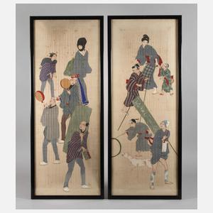 Paar Seidenmalereien