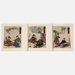 Drei Farbholzschnitte Japan