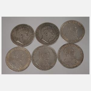 Konvolut Silbermünzen Preußen Wilhelm II.