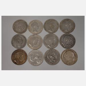 Konvolut Silbermünzen Preußen Wilhelm II.