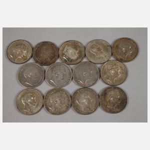 Konvolut Silbermünzen Preußen Wilhelm II.