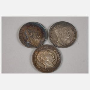 Konvolut Silbermünzen Preußen Wilhelm II.