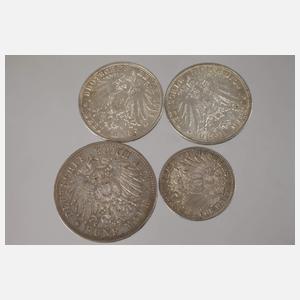 Konvolut Silbermünzen Württemberg, Wilhelm II.