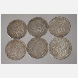 Konvolut Silbermünzen Hessen und Baden