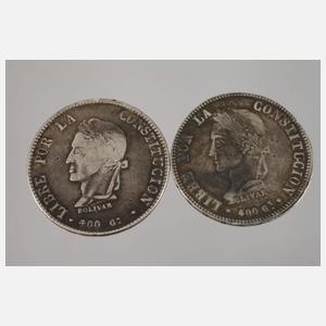 Zwei Silbermünzen Bolivien