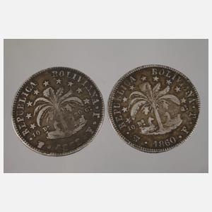 Zwei Silbermünzen Bolivien