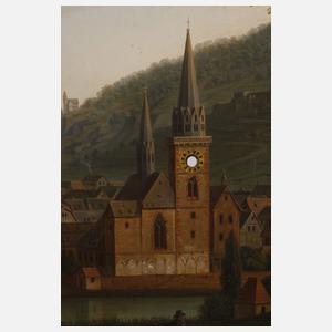 Bilderuhr mit Ansicht Bingen am Rhein 1822