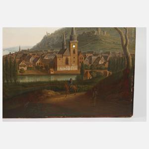 Bilderuhr mit Ansicht Bingen am Rhein 1822