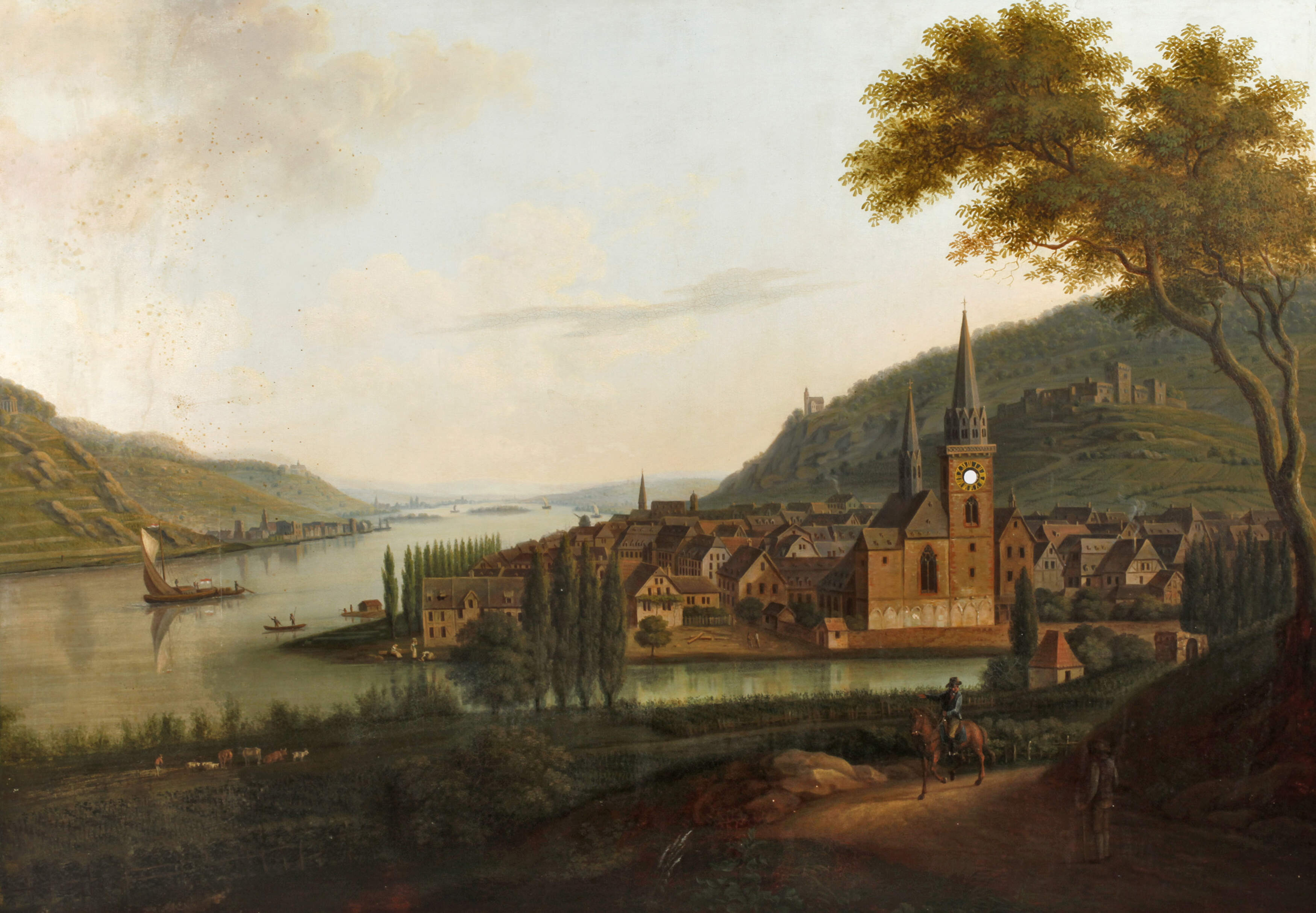 Bilderuhr mit Ansicht Bingen am Rhein 1822
