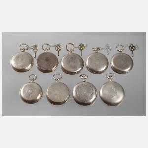 Neun Taschenuhren G. Jacot Locle