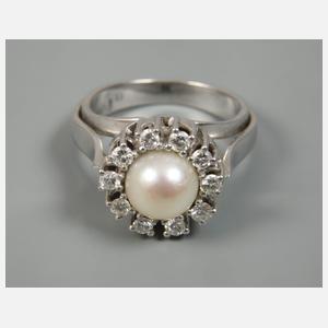Damenring mit Perle und Brillanten