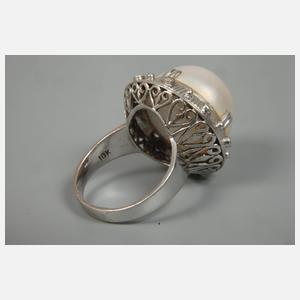 Damenring mit Mabéperle und Diamanten