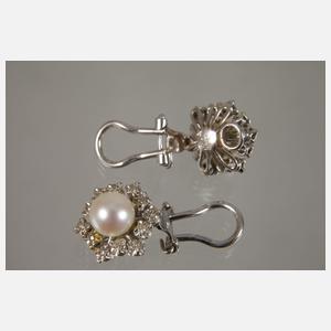 Paar Ohrclips mit Diamanten und Perlen