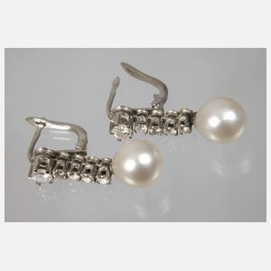 Paar Ohrhänger mit Brillanten und Perlen