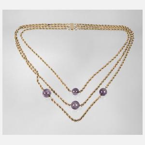 Dreireihige Kordelkette mit Amethysten
