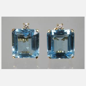 Paar Ohrstecker mit Blautopasen und Brillanten