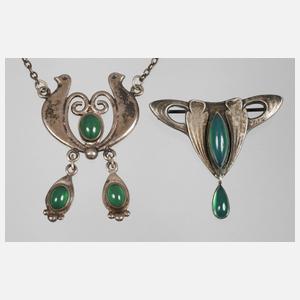 Zwei Teile Jugendstilschmuck mit Steinbesatz