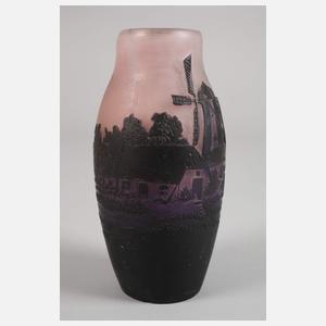 Ätzglasvase mit Mühlenmotiv