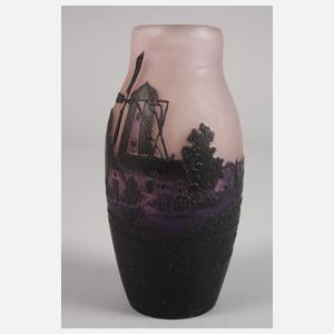 Ätzglasvase mit Mühlenmotiv