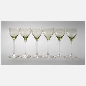 Sechs Weingläser Jugendstil