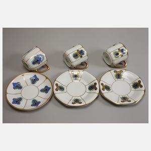 Hutschenreuther Tablett und drei Mokkatassen