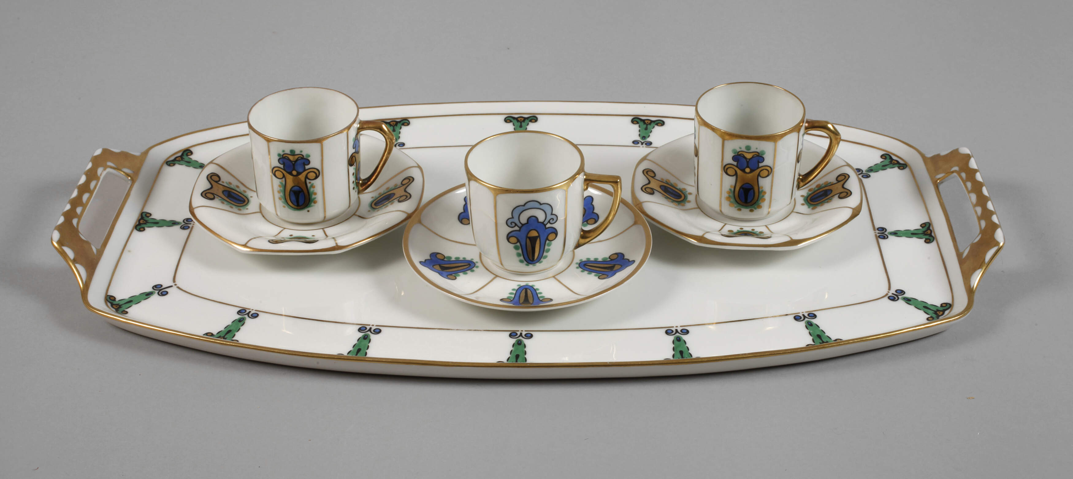 Hutschenreuther Tablett und drei Mokkatassen