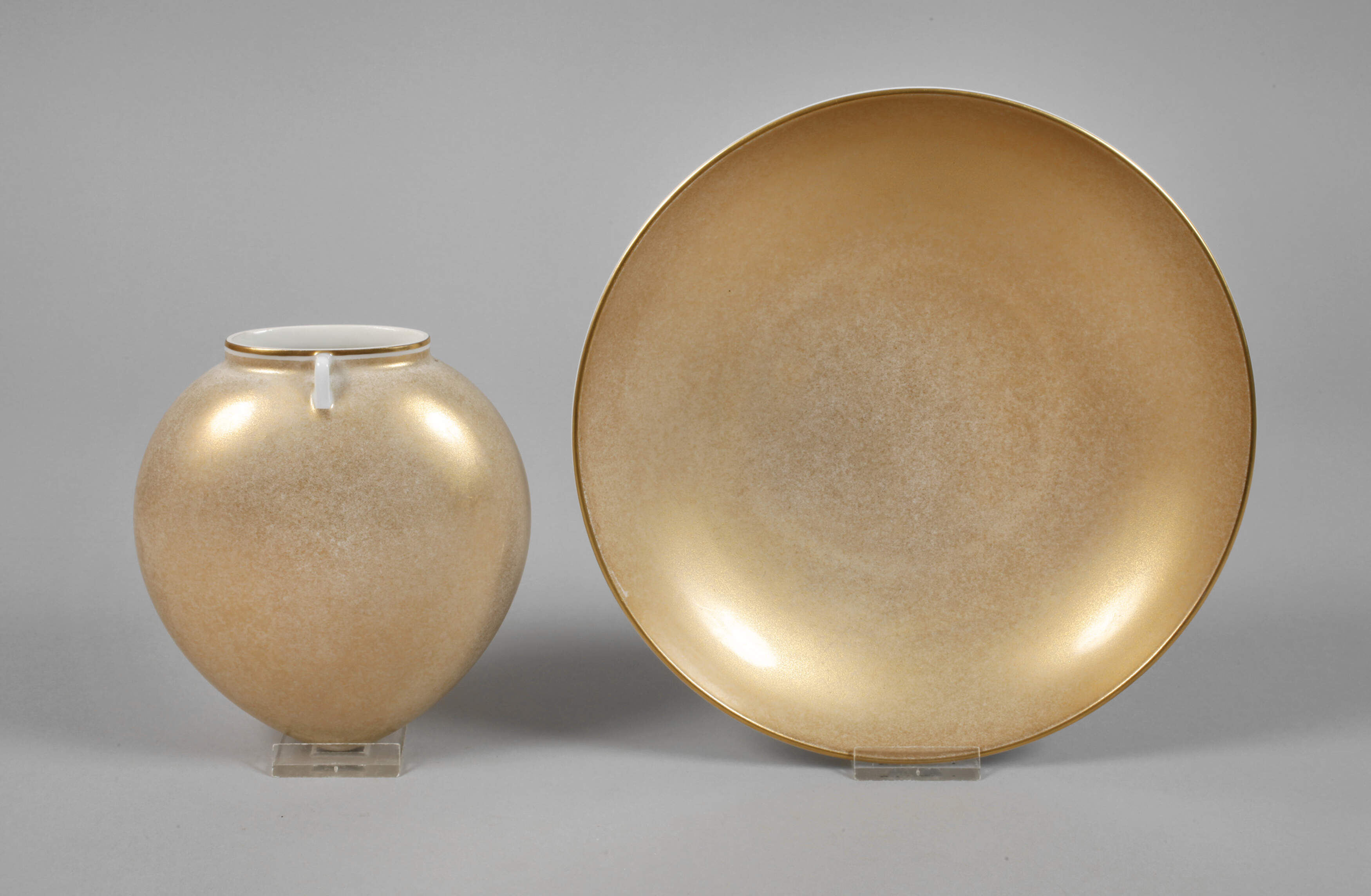 KPM Berlin Schale und Wandvase "Goldhauchfond"