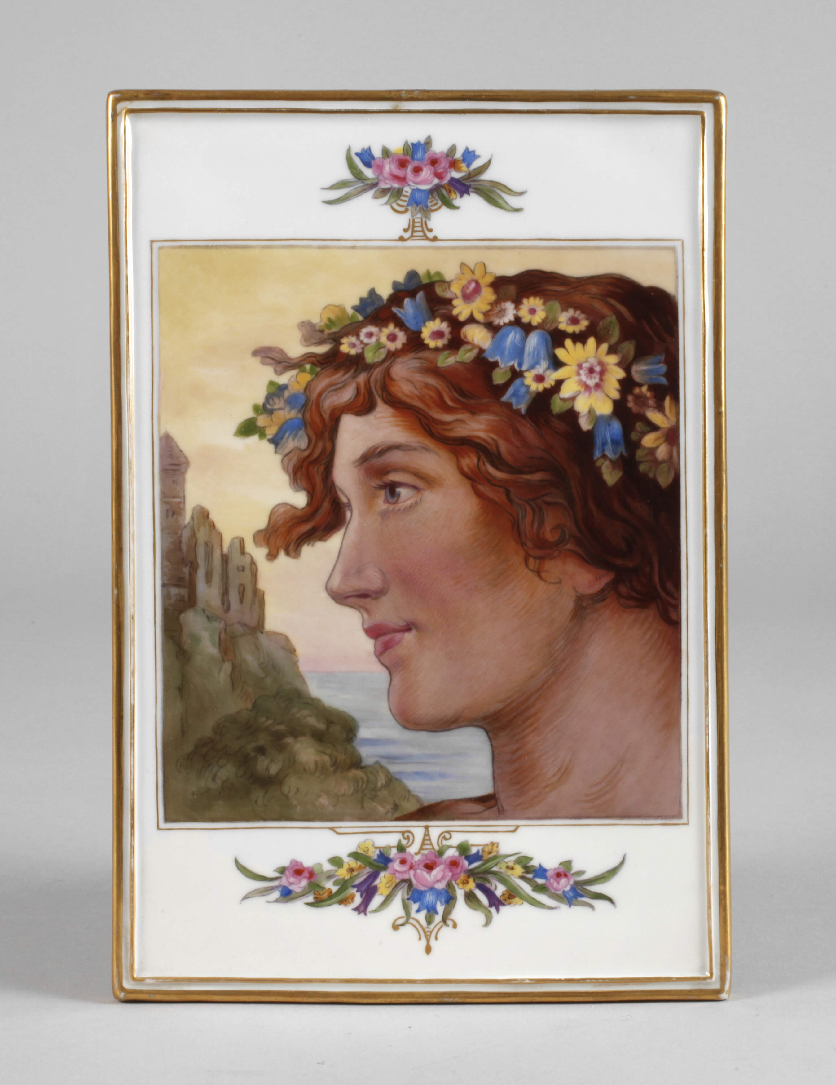 Bildplatte Frauenkopf vor Ruine