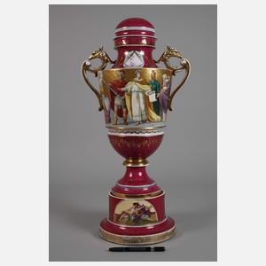 Böhmen Prunkvase mit Postament im Alt-Wiener Stil