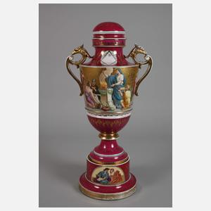 Böhmen Prunkvase mit Postament im Alt-Wiener Stil