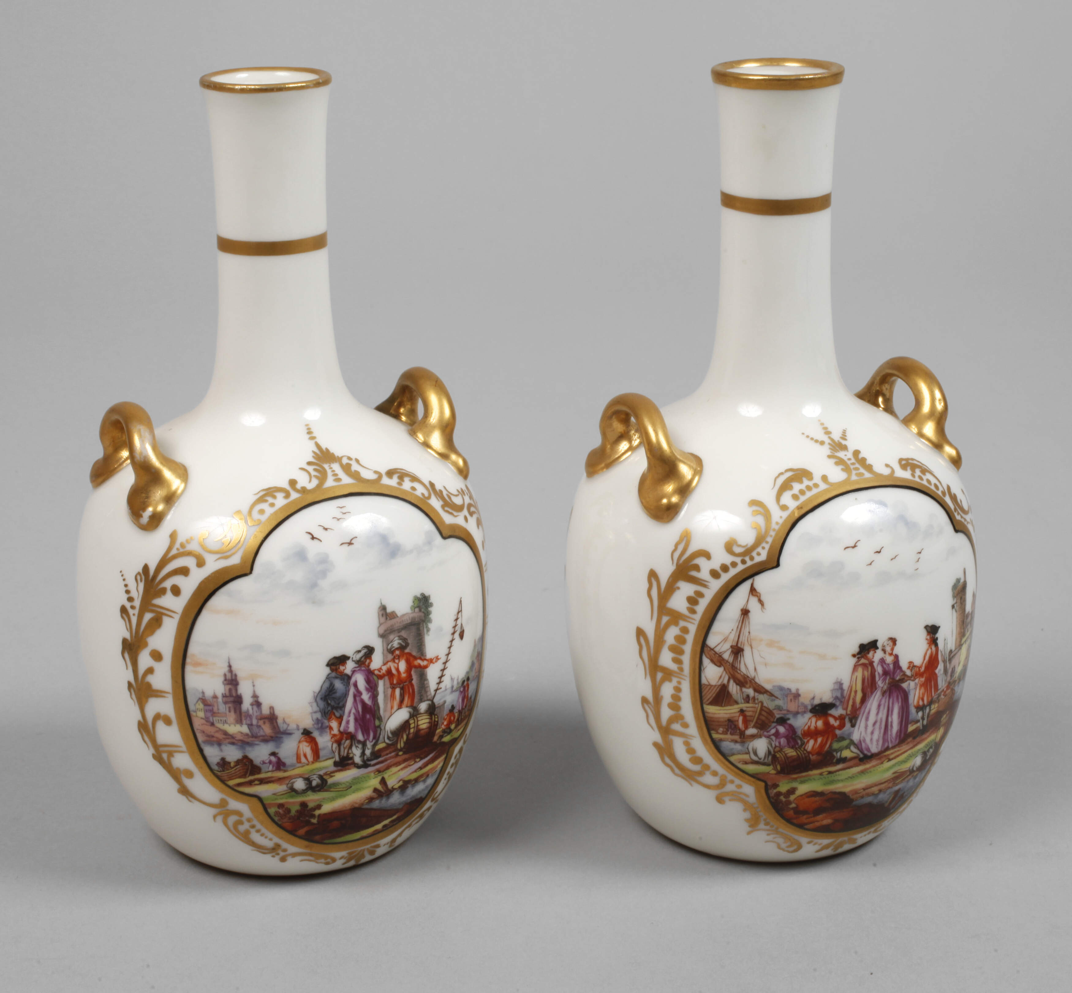 KPM Berlin Paar Enghalsvasen Kauffahrteiszene