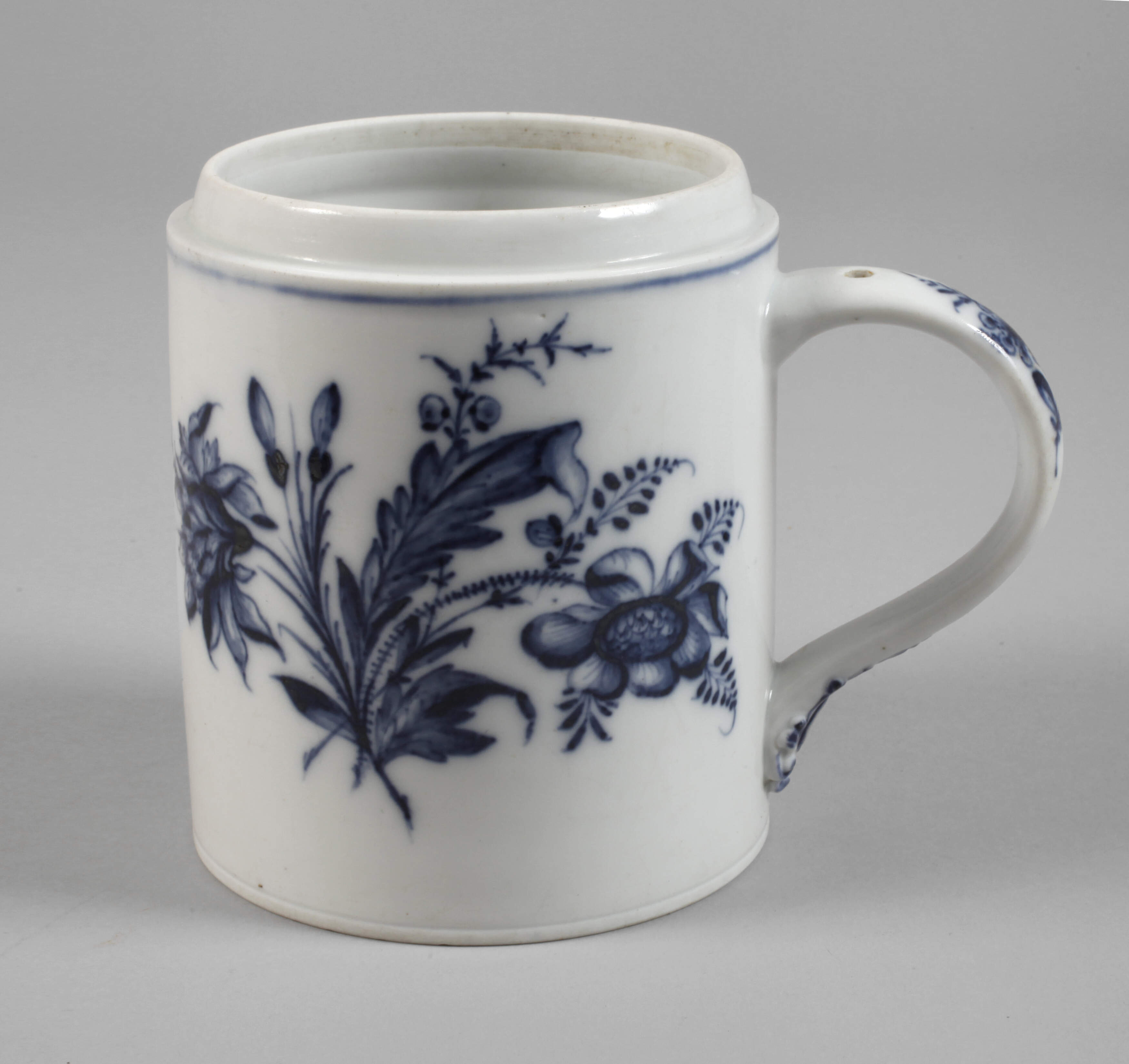Meissen Walzenkrug "Blaue Blumen und Insekten"