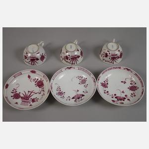 Meissen drei Tassen und Unterschalen Marcolini-Zeit