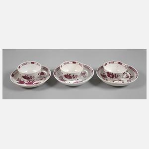 Meissen drei Tassen und Unterschalen Marcolini-Zeit