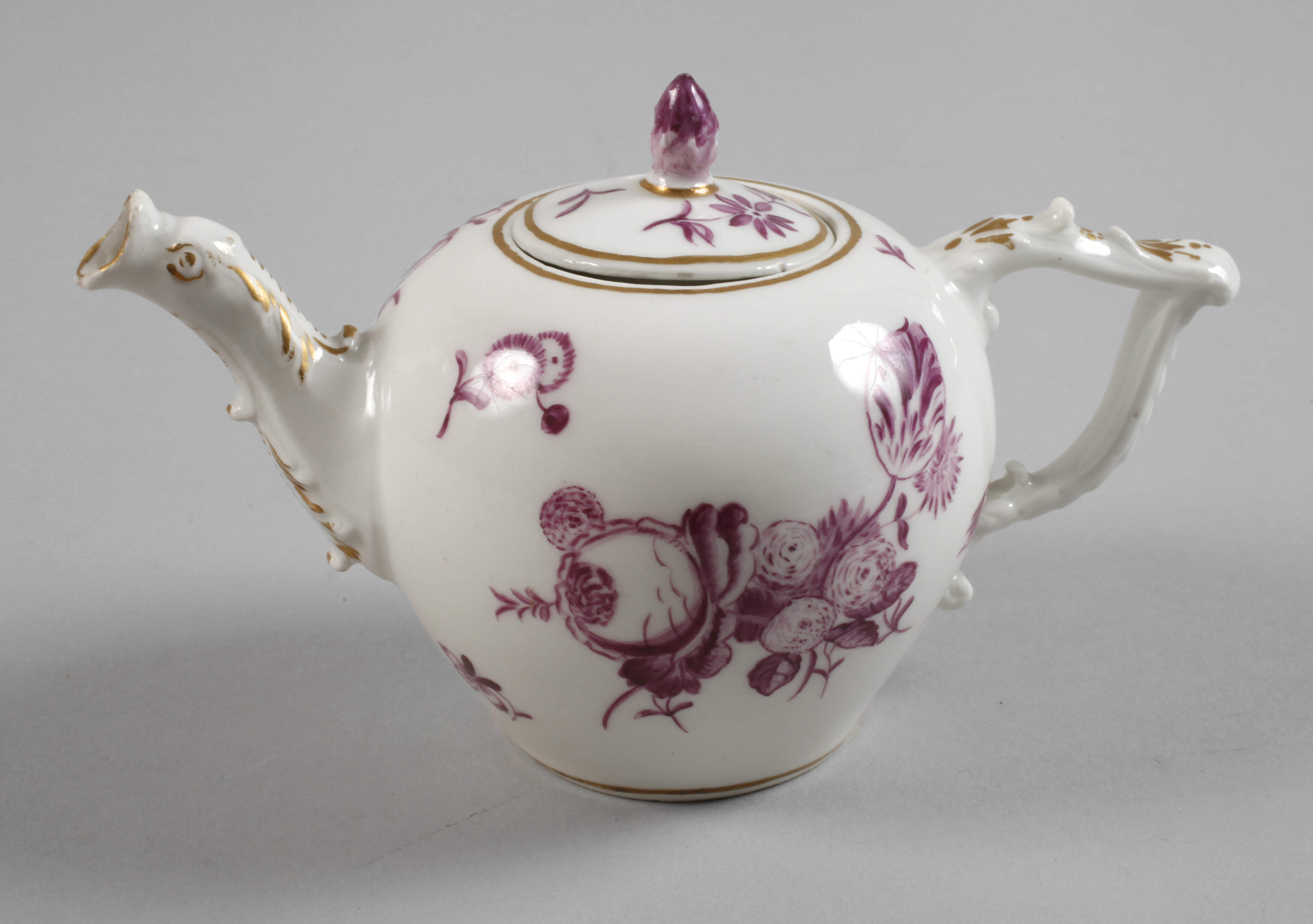 Meissen frühe Teeextrakt-Kanne Purpurmalerei