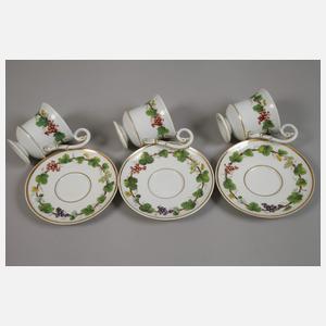 Meissen drei Tassen bunter Weinkranzdekor