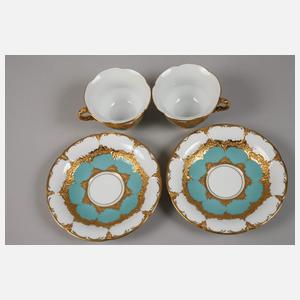 Meissen Paar prunkvolle Mokkatassen "B-Form"