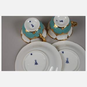 Meissen Paar prunkvolle Mokkatassen "B-Form"