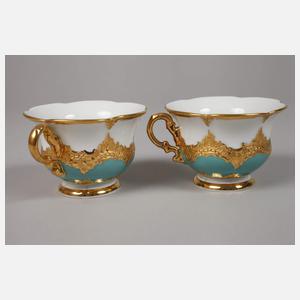 Meissen Paar prunkvolle Mokkatassen "B-Form"