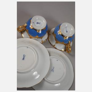 Meissen Paar prunkvolle Mokkatassen "B-Form"