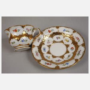 Meissen drei Prunk-Mokkatassen mit Untertassen