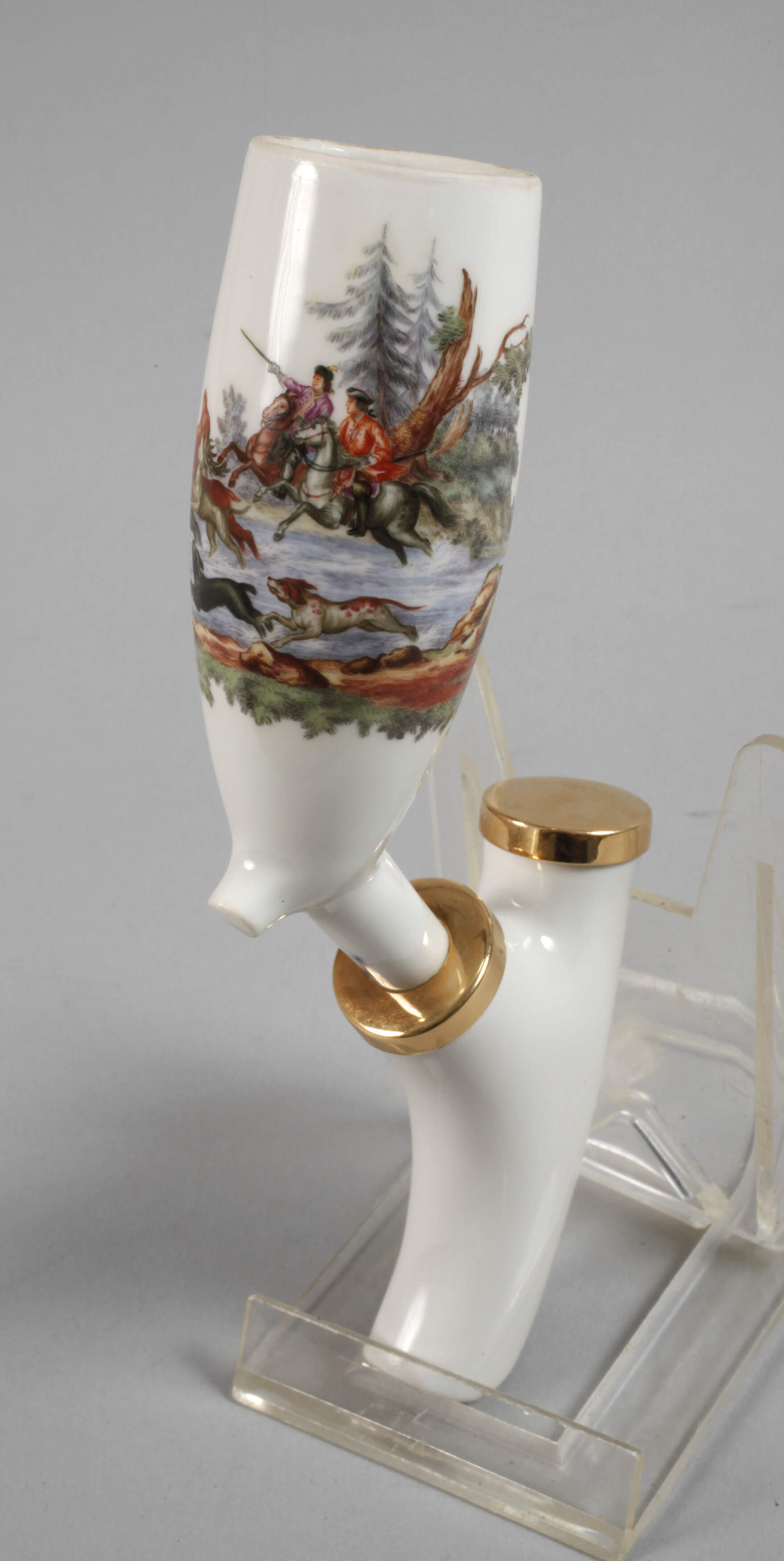 Meissen Pfeife Hirschhatzdekor und Goldmontur