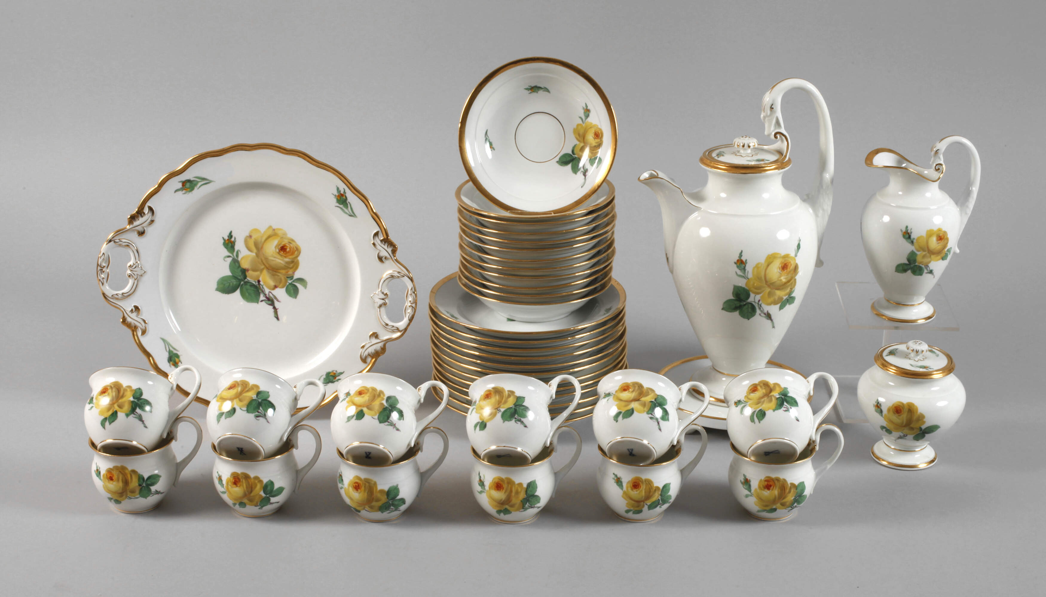 Meissen Kaffeeservice "Schwanenhals/Gelbe Rose"