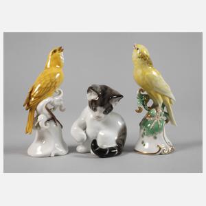 Rosenthal Paar Kanarienvögel und "Sitzende Katze"