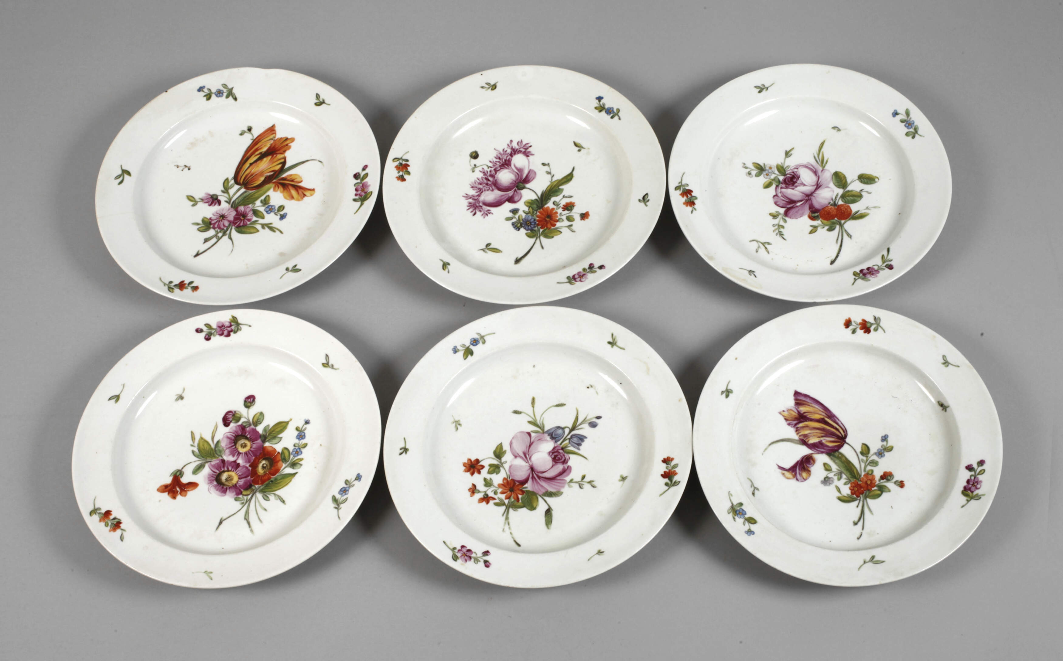 Tettau sechs Speiseteller Blumenmalerei