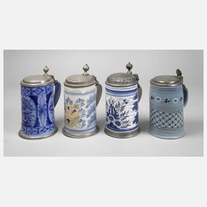 Vier Fayencewalzenkrüge