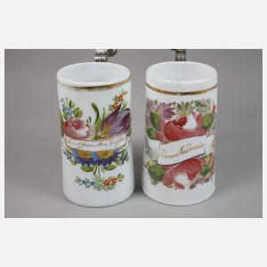 Zwei sächsische Milchglaskrüge