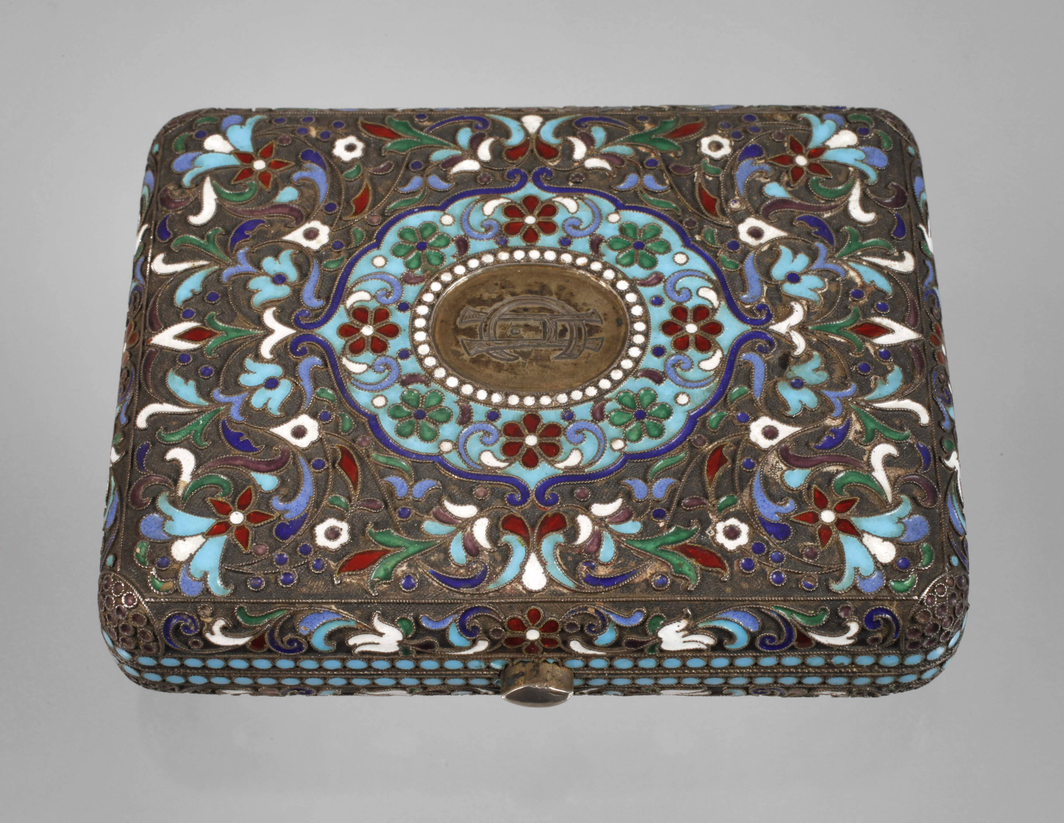 Silber Zigarrenetui Cloisonnétechnik Russland