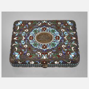 Silber Zigarrenetui Cloisonnétechnik Russland