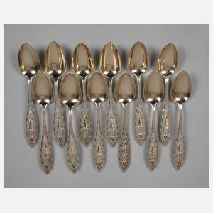 Zwölf Kaffeelöffel Silber Filigranarbeit